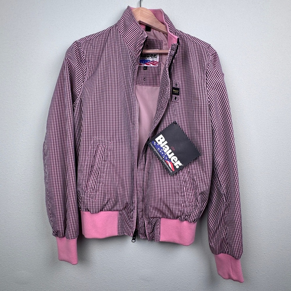 Blauer USA Bomber Jacket Pink Gingham Checkered Full Zip Pink XL